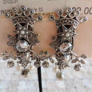 Kirks Folly “Princess” Clip Earring Pewter, Crystals, Grapes, Leaves, Etc. NEW