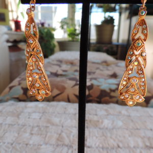 Kirks Folly Gold Pierced Earrings Intricate W/multi Color Rhinestones