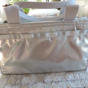 Le Sport Sac Small Silver Shiny Bag, Zip Top, Web Handles