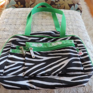 Le Sport Sac Black & White Zebra Print W/ Green Accents Bag NEW