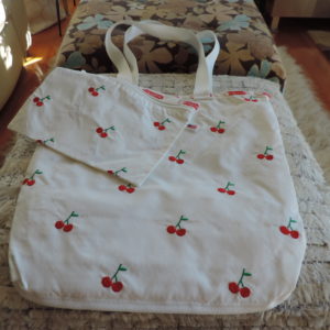 Le Sport Sac Cherries Embroided On White Tote